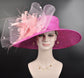 Fuchsia Sinamay Kentucky Derby Hat: Pink Feather Flower, Wide Brim