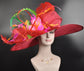 Feather Flower Derby Hat: Red, Pink, Orange, Green Ostrich Feather