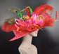Feather Flower Derby Hat: Red, Pink, Orange, Green Ostrich Feather