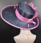 Navy Sinamay Kentucky Derby Hat: Hot Pink Feather Flower Wide Brim
