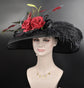 Wide Brim Sinamay Kentucky Derby Hat: Black Flower Feather Church Hat