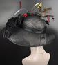 Wide Brim Sinamay Kentucky Derby Hat: Black Flower Feather Church Hat