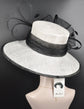 Wide Brim Sinamay Kentucky Derby Hat: White & Black Feathered Tea Party Hat