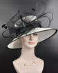 Wide Brim Sinamay Kentucky Derby Hat: White & Black Feathered Tea Party Hat