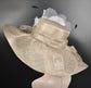 Taupe Sinamay Kentucky Derby Hat: Ivory Silk Flower, Feathers