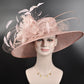 Wide Brim Sinamay Derby Hat: Blush Pink Flower, Wedding Race Day Hat