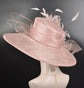 Wide Brim Sinamay Derby Hat: Blush Pink Flower, Wedding Race Day Hat