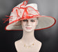 White  Red Wide Brim Kentucky Derby Hat, Ascot Hat for Wedding & Tea Party, Garden Party Hat, Mother of the Bride, Church