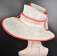 White  Red Wide Brim Kentucky Derby Hat, Ascot Hat for Wedding & Tea Party, Garden Party Hat, Mother of the Bride, Church