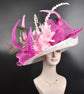 Sinamay Kentucky Derby Hat: White Wide Brim Feathered Tea Party Hat