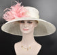 Sinamay Kentucky Derby Hat: Wide Brim Tea Party Wedding Hat with Pink Feather