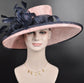 Blush Pink Sinamay Kentucky Derby Hat: Navy Feather Ascot Hat