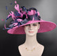 Sinamay Kentucky Derby Hat: Navy & Hot Pink Feather Ascot Hat