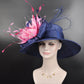 Navy Blue Sinamay Kentucky Derby Hat: Pink Feather Ascot Hat