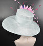 Powder Blue Sinamay Kentucky Derby Hat: Feather Flower Wide Brim