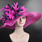 Fuchsia Sinamay Derby Hat: Hot Pink & Navy Feather Flower