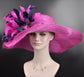 Fuchsia Sinamay Derby Hat: Hot Pink & Navy Feather Flower