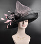 Wide Brim Sinamay Derby Hat: Black & Blush Pink Ascot Hat