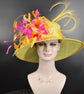 Green Yellow Navy Blue Orange Fuchsia Wide Brim Sinamay Hat Church Kentucky Derby Hat Tea Party Wedding Hat Race Oaks day hat Pink Day Hat