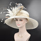 Wide Brim Sinamay Derby Hat: Ivory Feather Flower, Tea Party Wedding