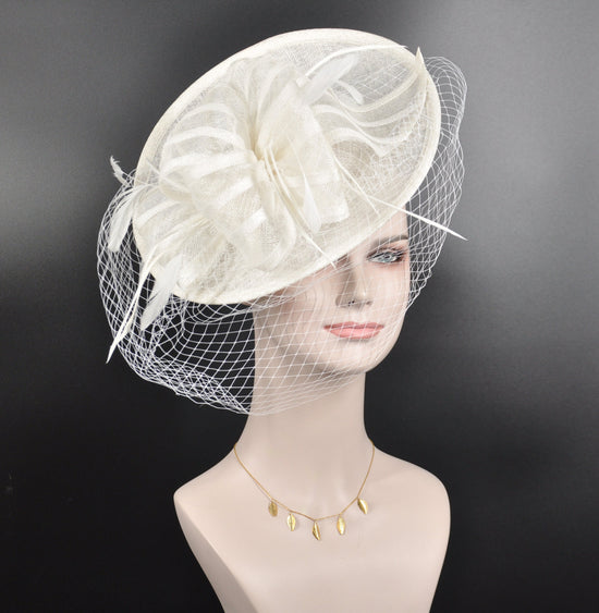 White Sinamay Fascinator Hat: Kentucky Derby, Tea Party, Wedding