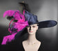 Navy Blue Feather Flower Peacock Royal Ascot, Oaks day hat, Carriage, Tea Party ,Wedding, Kentucky Derby Hat Party Hat Ostrich Feather