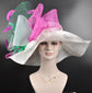 Wide Brim Sinamay Kentucky Derby Hat: Fuchsia, Pink & Green