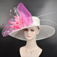 Royal Ascot Horse Race Oaks day hat Carriage Tea Party Wedding Kentucky Derby Hat Easter Day Wide Brim Sinamay Hat White  Hot Pink Fuchsia