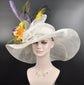 Wide Brim Sinamay Kentucky Derby Hat: Lily, Silk Flower & Peacock Feathers