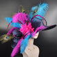 Navy Blue Teal Blue Fuchsia Feather Flower Peacock  Oaks day hat, Carriage, Tea Party ,Wedding, Kentucky Derby Hat Party Hat Ostrich Feather