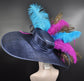 Navy Blue Teal  Fuchsia Peacock Wide Brim Kentucky Derby Hat, Ascot Hat for Wedding Tea Party, Garden Party Hat, Mother of the Bride, Church