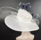 Wide Brim Sinamay Derby Hat: Feather Flower Wedding Church Hat