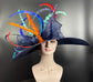 Navy Blue Feather Kentucky Derby Hat: Royal Ascot Sinamay Bow