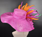 Hot Pink Sinamay Kentucky Derby Hat: Feather Tea Party Wide Brim