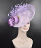 Lavender Sinamay Fascinator Hat: Goose Feather Peony Flower