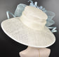 Kentucky Derby Hat: Ivory Sinamay Feather Flower, Powder Blue Bows