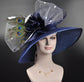 Navy Blue Sinamay Kentucky Derby Hat: Wide Brim Peacock Feather Wedding