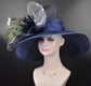 Navy Blue Sinamay Kentucky Derby Hat: Wide Brim Peacock Feather Wedding
