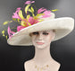 Sinamay Kentucky Derby Hat: Ivory Wide Brim Feather Church Hat