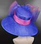 Royal Blue Sinamay Derby Hat: Hot Pink Feather Flowers