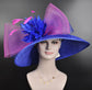 Royal Blue Sinamay Derby Hat: Hot Pink Feather Flowers