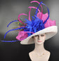 Wide Brim Sinamay Derby Hat: White, Fuchsia, Royal Blue