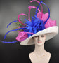 Wide Brim Sinamay Derby Hat: White, Fuchsia, Royal Blue
