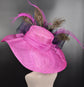 Hot Pink Sinamay Kentucky Derby Hat: Peacock Feather Flowers