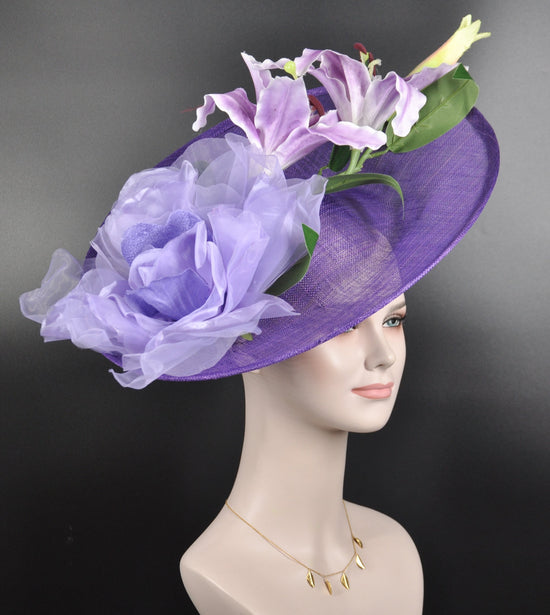 Purple Sinamay Fascinator Hat: Lilac Silk Flower Kentucky Derby Hat