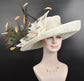 Ivory Sinamay Kentucky Derby Hat: Wide Brim with Peacock Feathers
