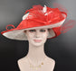 White & Red Kentucky Derby Hat: Wide Brim Sinamay Wedding Hat