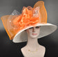 Sinamay Kentucky Derby Hat: White Wide Brim with Orange Silk Flower
