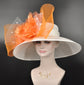 Sinamay Kentucky Derby Hat: White Wide Brim with Orange Silk Flower
