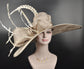 Taupe Kentucky Derby Hat: Wide Brim Sinamay Feather Ascot Hat